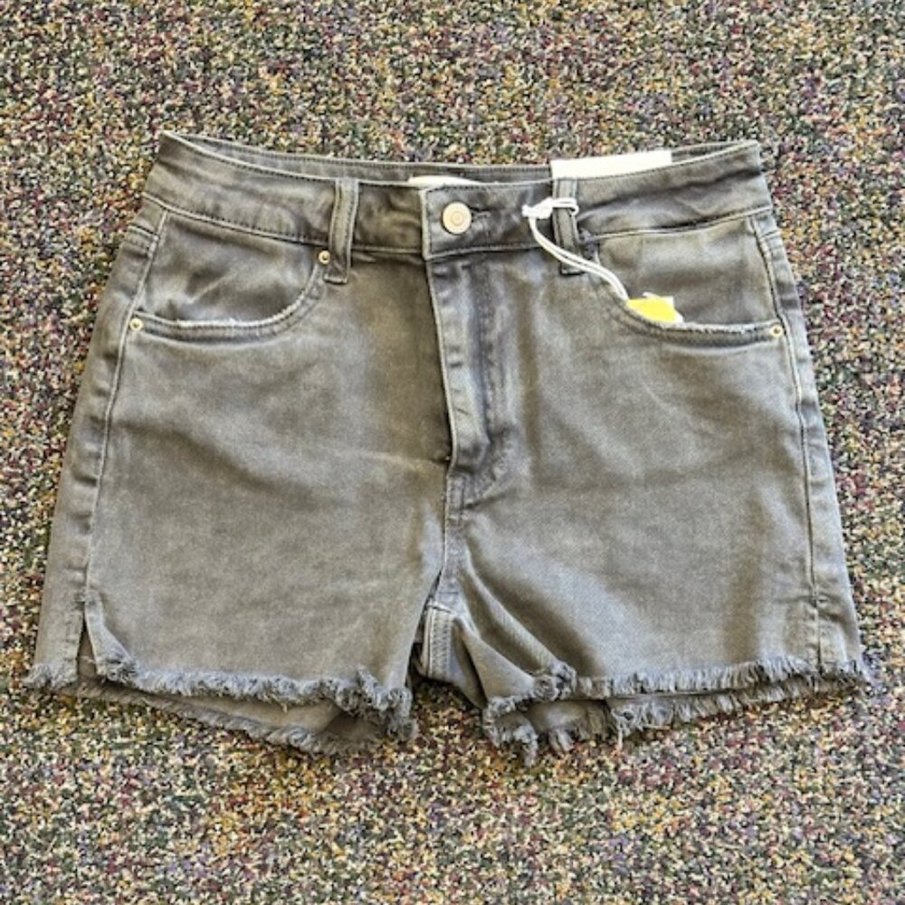 NWT Boutique Ash Black Acid Washed Black Frayed Cutoff Hem Shorts